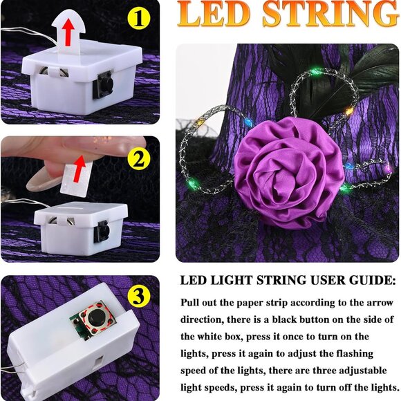 Halloween Witch Hat, Light Up Witch Hats for Women Costume Accessory Cosplay Par - Picture 5 of 7